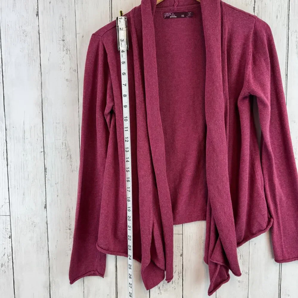 prAna Purple Georgia Wrap Cardigan Organic Cotton Relaxed Fit Open Front Size XS